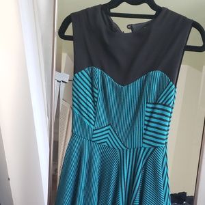 Anthropologie Black and Teal Fit&Flare Dress
